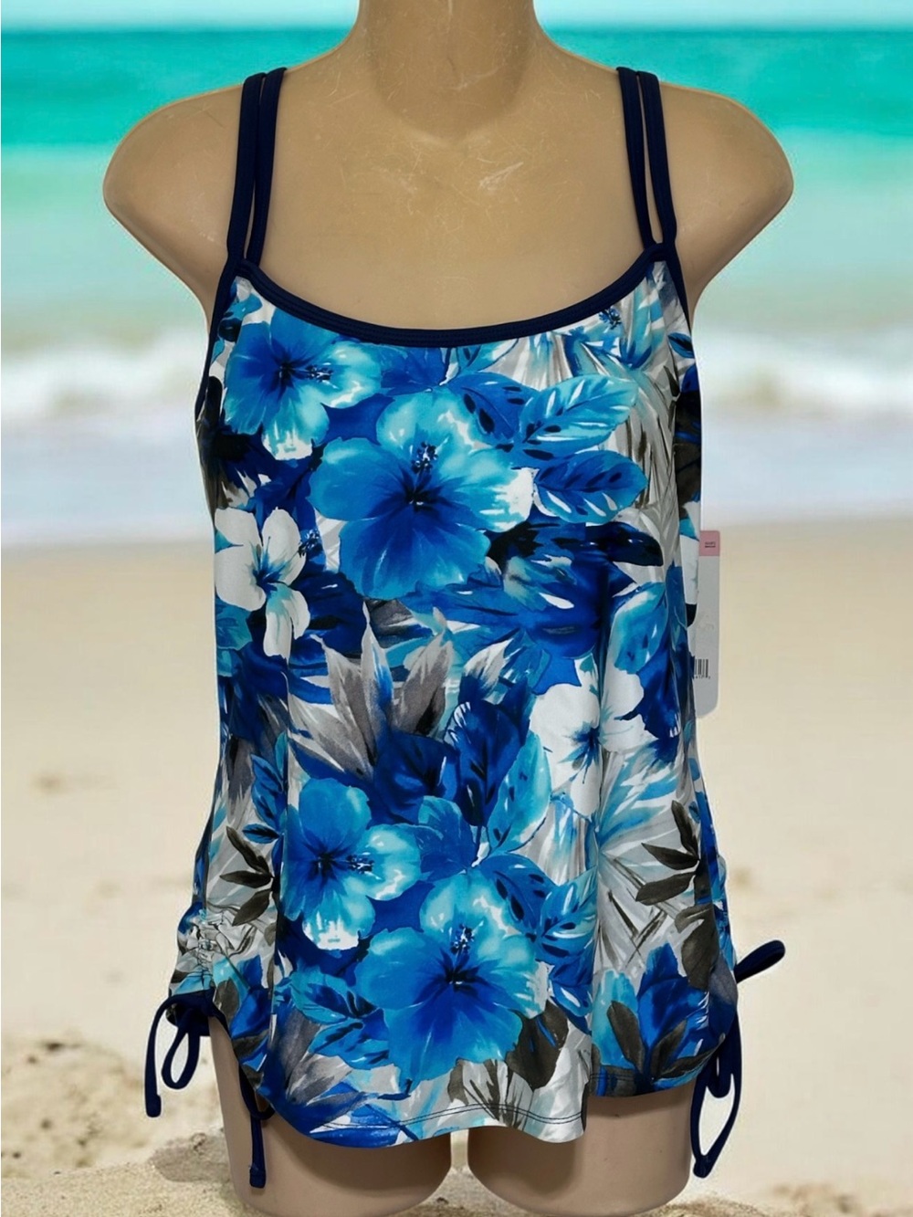Tropical Escape Blue Floral Tankini Top